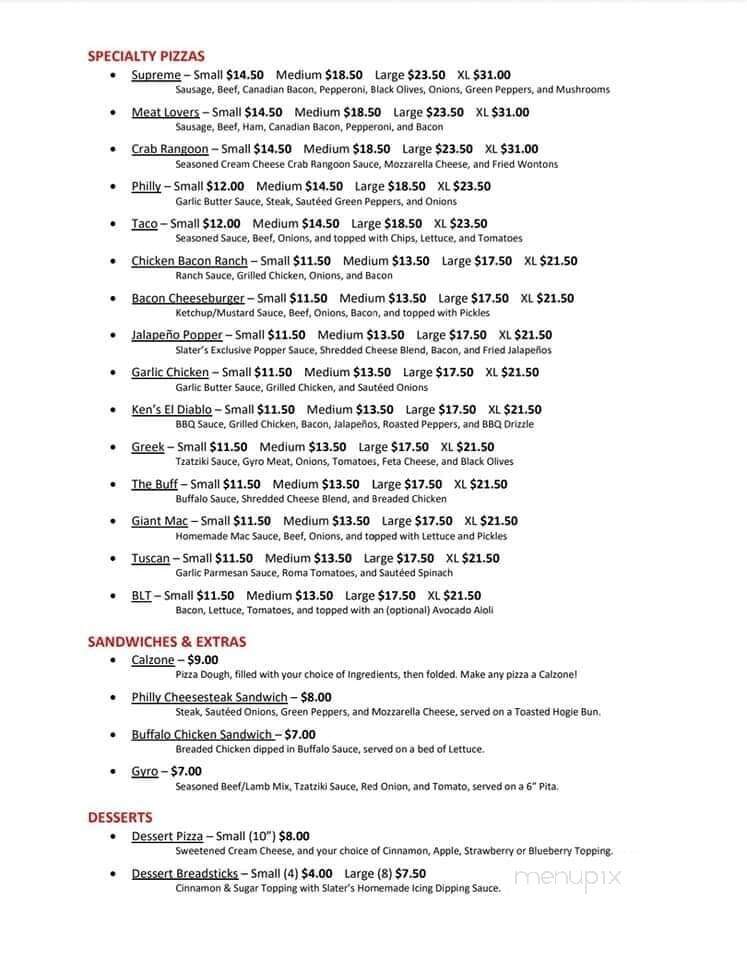 Slater's - Fort Madison, IA menu_pic