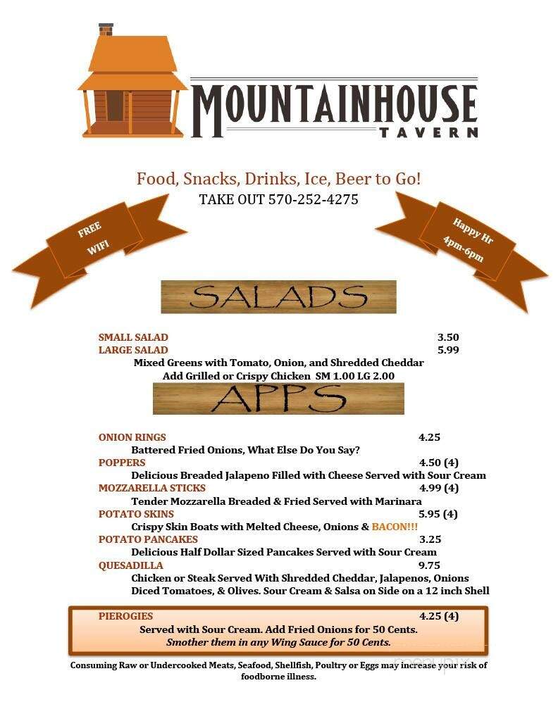 Mountainhouse Tavern - Greentown, PA menu_pic