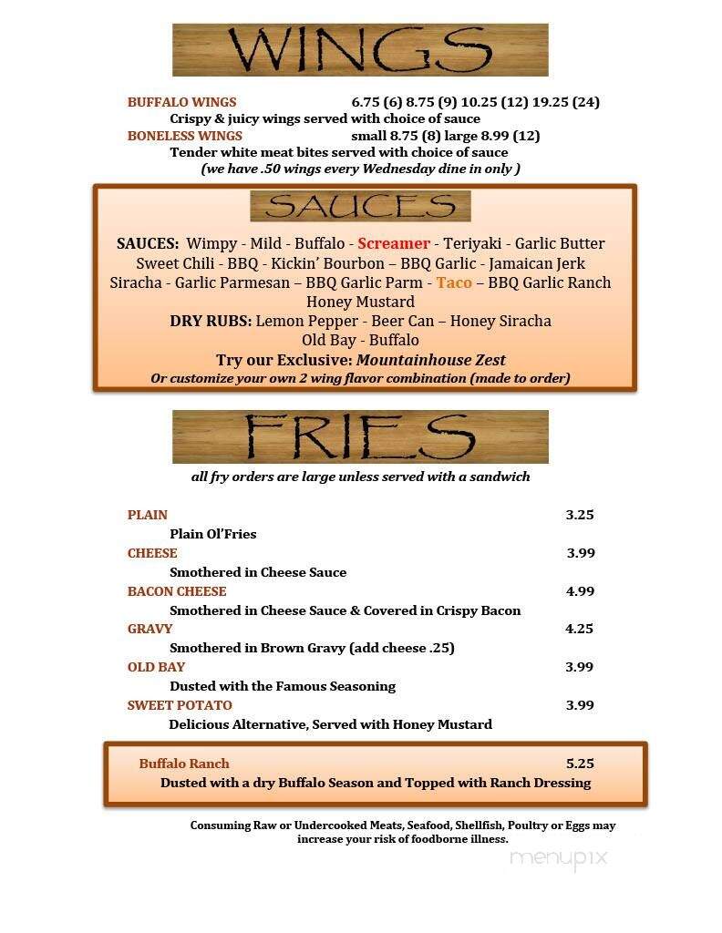 Mountainhouse Tavern - Greentown, PA menu_pic