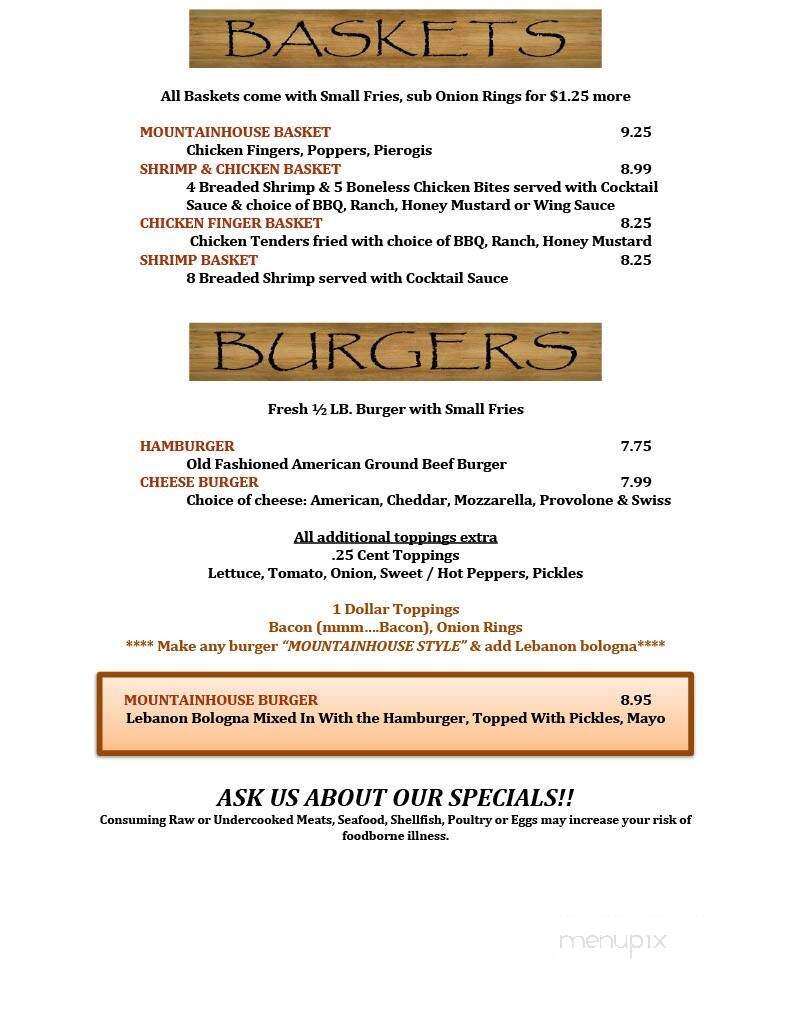 Mountainhouse Tavern - Greentown, PA menu_pic