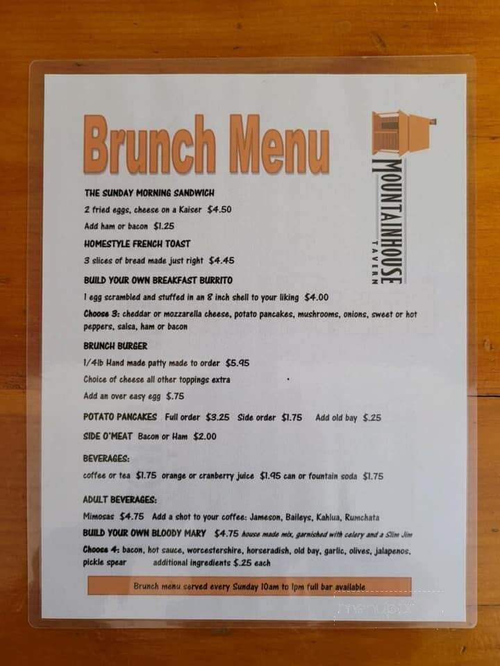Mountainhouse Tavern - Greentown, PA menu_pic