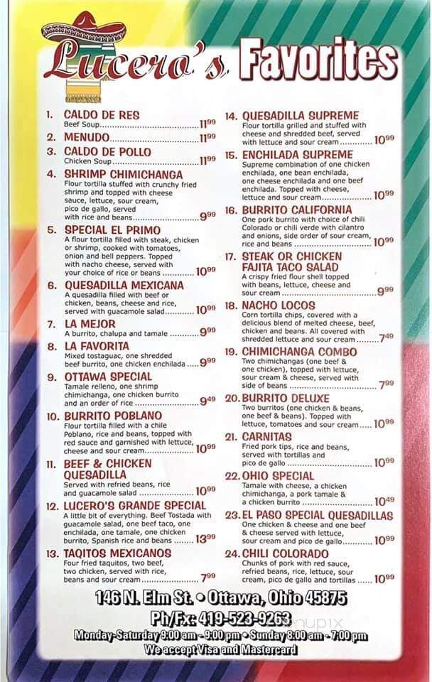 Lucero's Mexican Restaurant - Ottawa, OH menu_pic