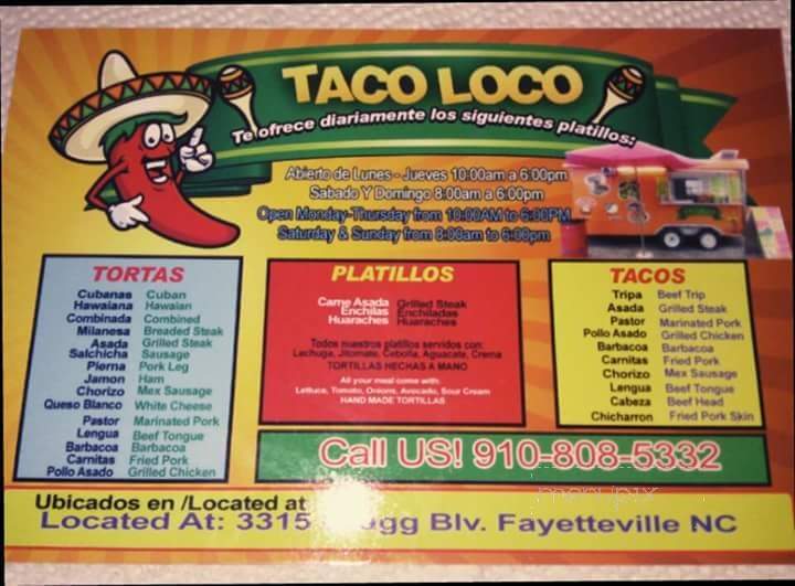 Taco Loco - Fayetteville, NC menu_pic