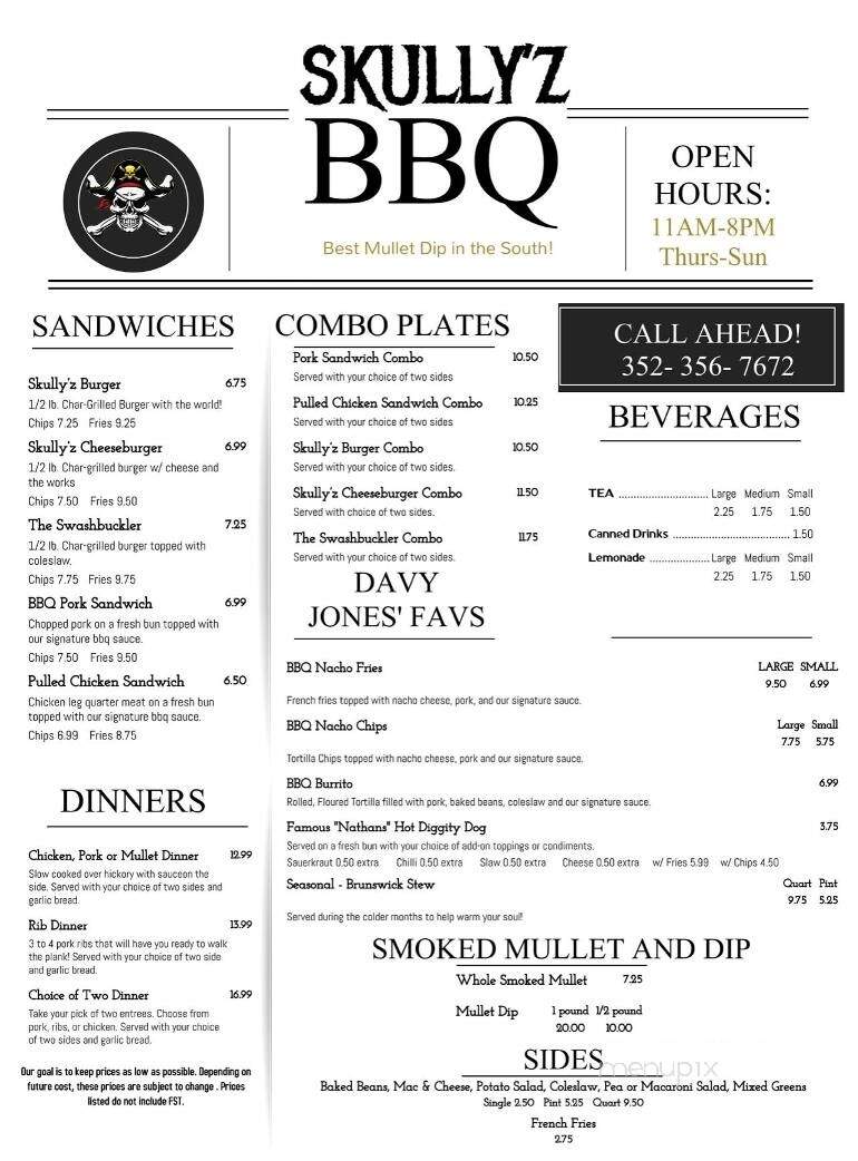 Skullyz BBQ - Steinhatchee, FL menu_pic