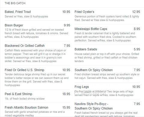 Bobber's Fish House - Dahlonega, GA menu_pic