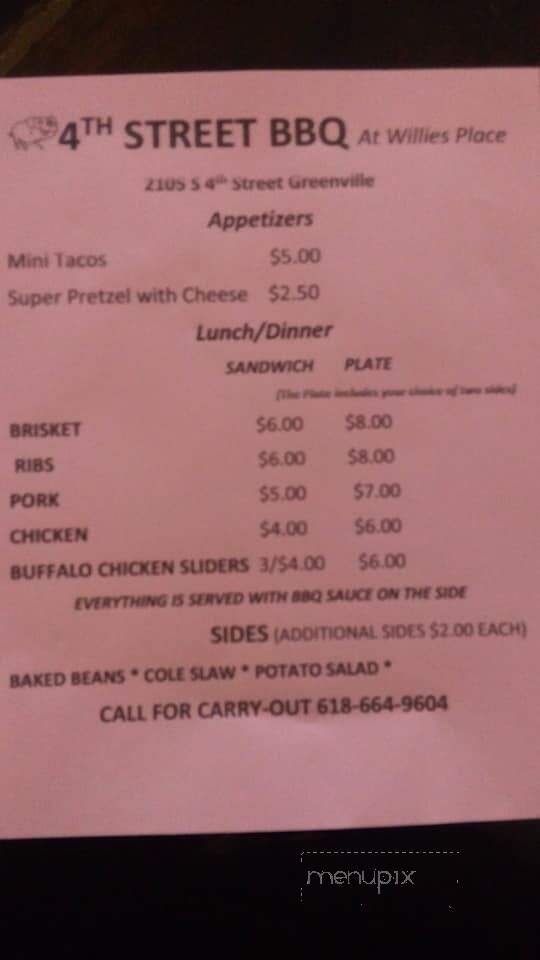Willie's Place - Greenville, IL menu_pic