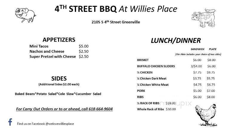 Willie's Place - Greenville, IL menu_pic
