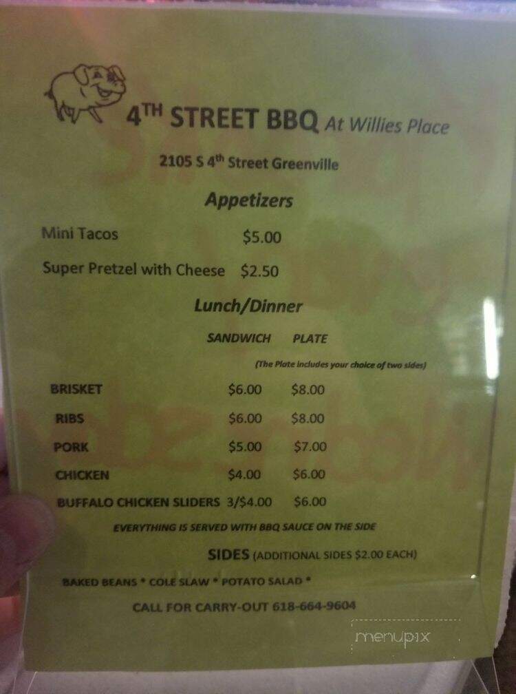 Willie's Place - Greenville, IL menu_pic