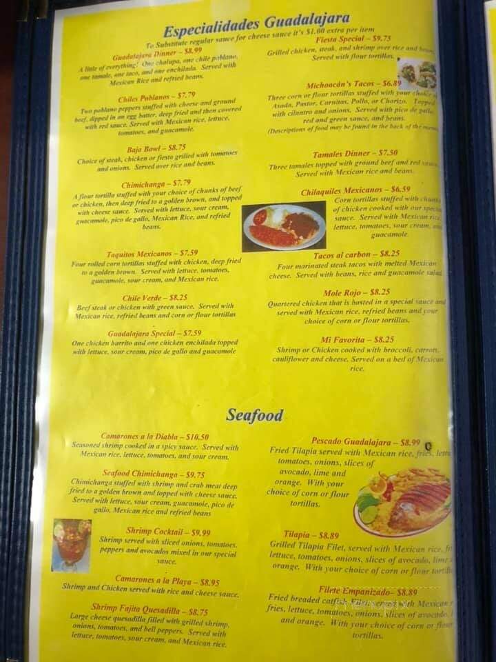 Guadalajara Resturant - Paducah, KY menu_pic