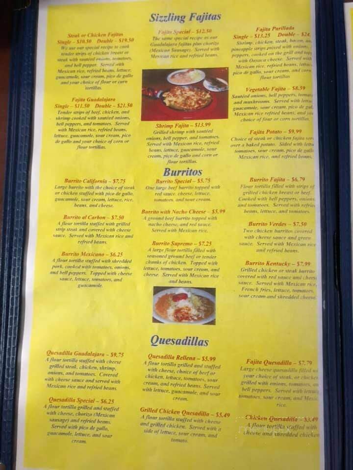 Guadalajara Resturant - Paducah, KY menu_pic