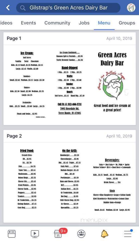 Green Acres Dairy Bar - Terre Haute, IN menu_pic