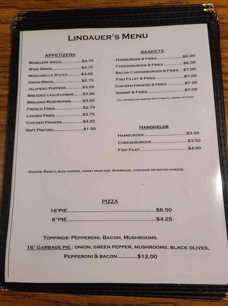 Lindauer's Tavern - Hughesville, PA menu_pic