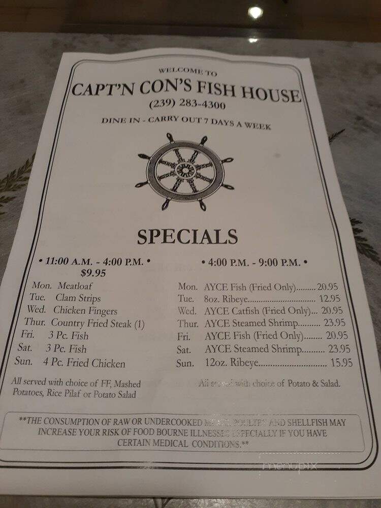 Capt'n Con's Fish House - Bokeelia, FL menu_pic