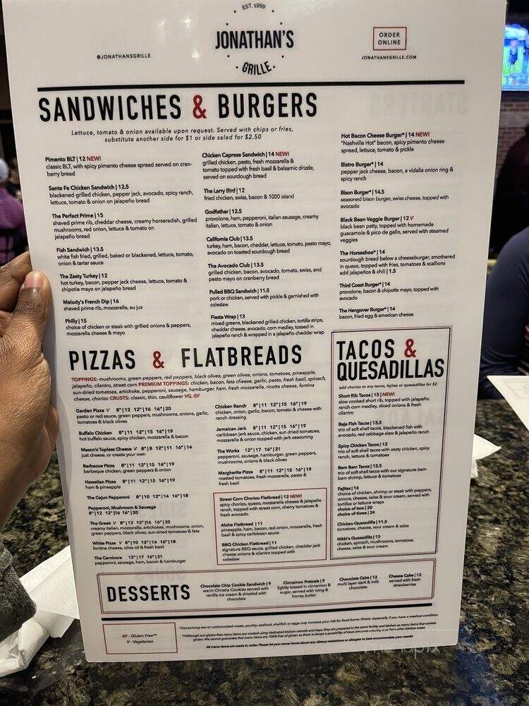 Jonathan's Grille - Madison, AL menu_pic