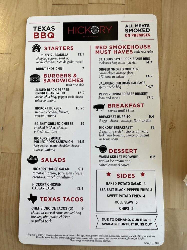 Hickory by Kent Rathbun - DFW Airport, TX menu_pic