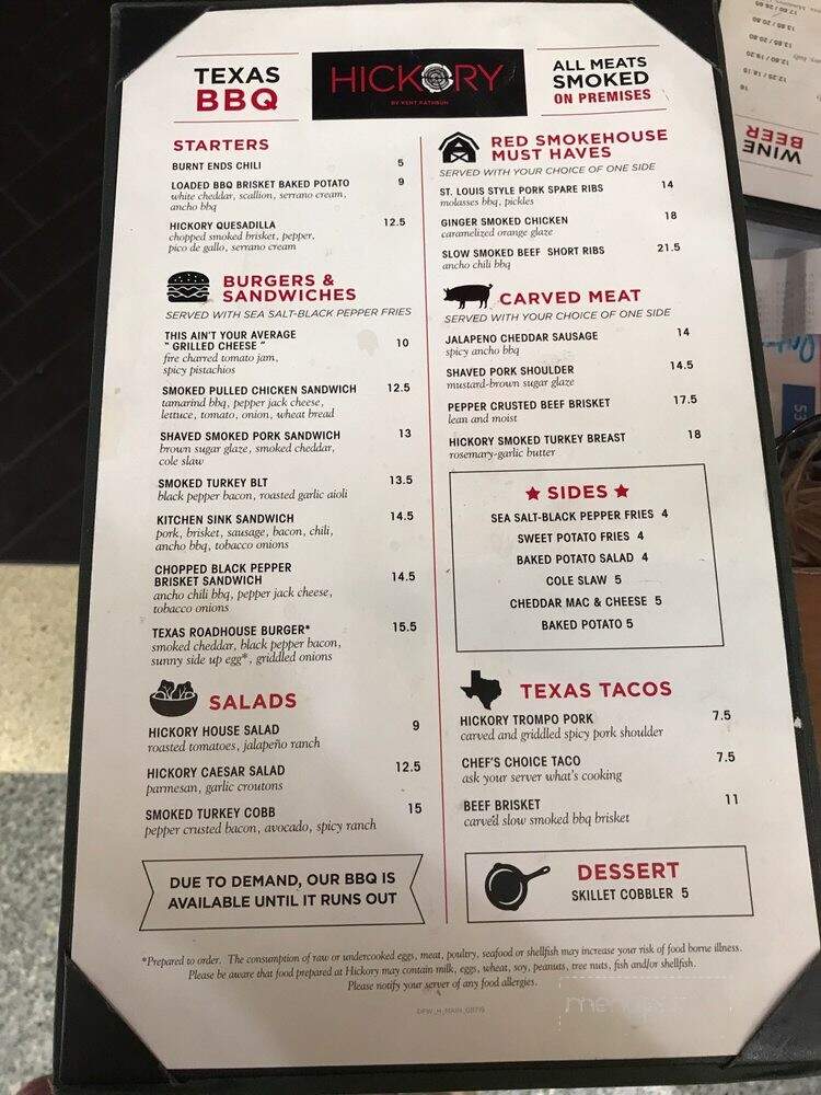 Hickory by Kent Rathbun - DFW Airport, TX menu_pic
