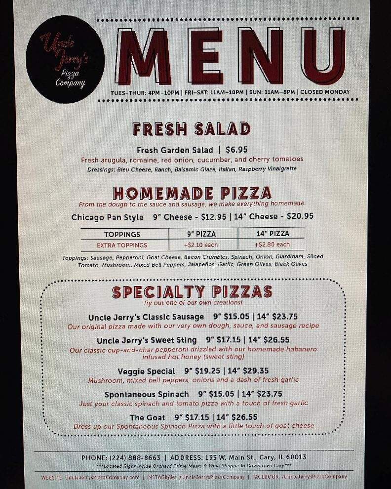 Uncle Jerry's Pizza Company - Cary, IL menu_pic