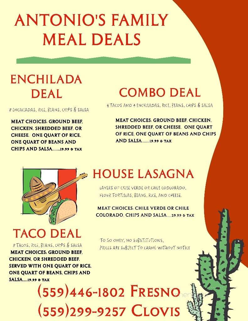 Antonio's Mexican Restaurant - Fresno, CA menu_pic