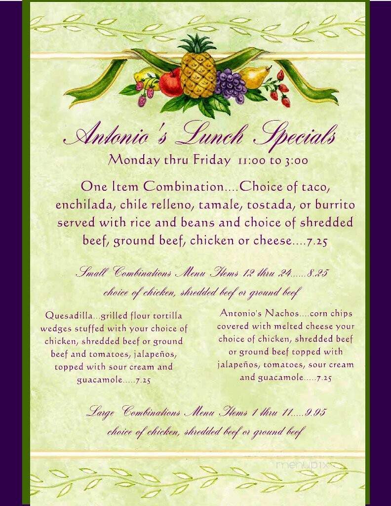 Antonio's Mexican Restaurant - Fresno, CA menu_pic