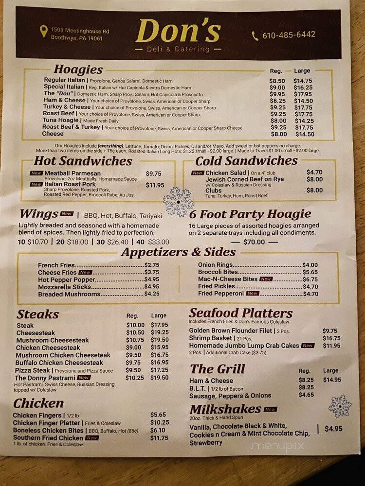Don's Deli and Catering - Boothwyn, PA menu_pic