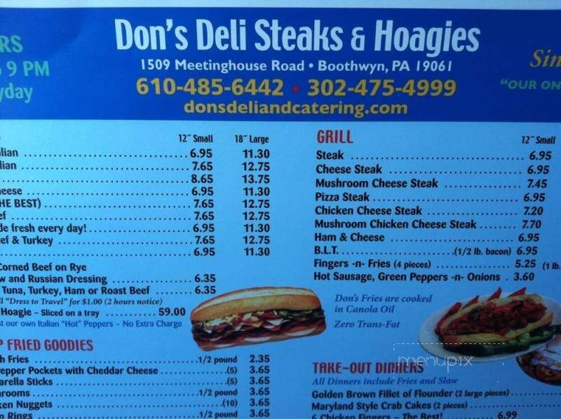 Don's Deli and Catering - Boothwyn, PA menu_pic