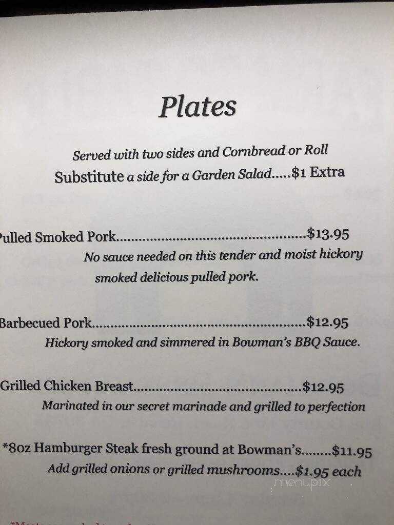 Bowman's Restaurant - Resaca, GA menu_pic
