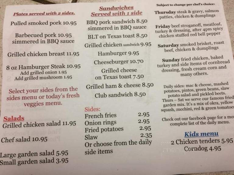 Bowman's Restaurant - Resaca, GA menu_pic