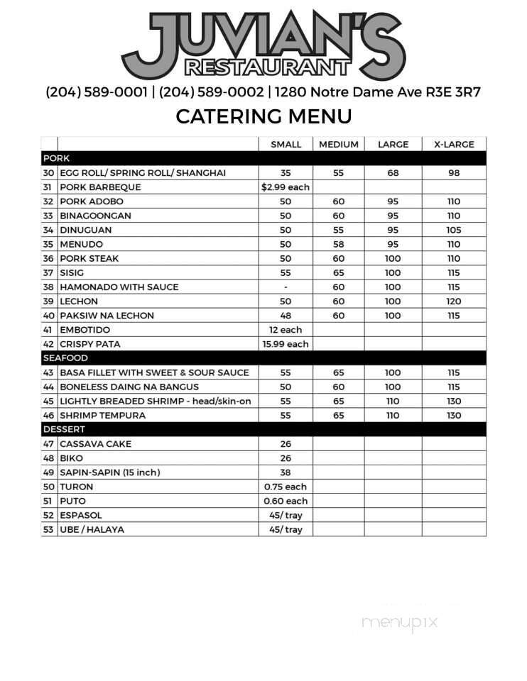 Juvian's Restaurant - Winnipeg, MB menu_pic