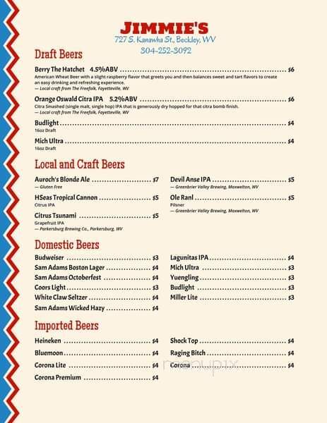 Jimmies Place - Beckley, WV menu_pic