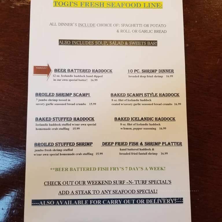 Togi's Family Restaurant - Bradford, PA menu_pic