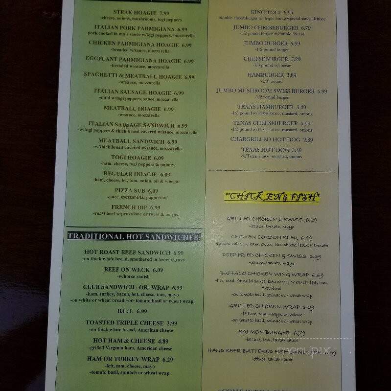 Togi's Family Restaurant - Bradford, PA menu_pic