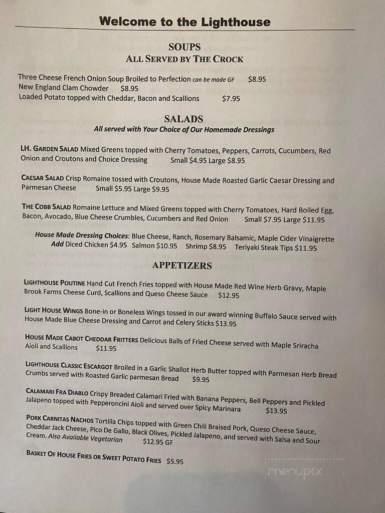 The Lighthouse Restaurant and Lounge - Colchester, VT menu_pic
