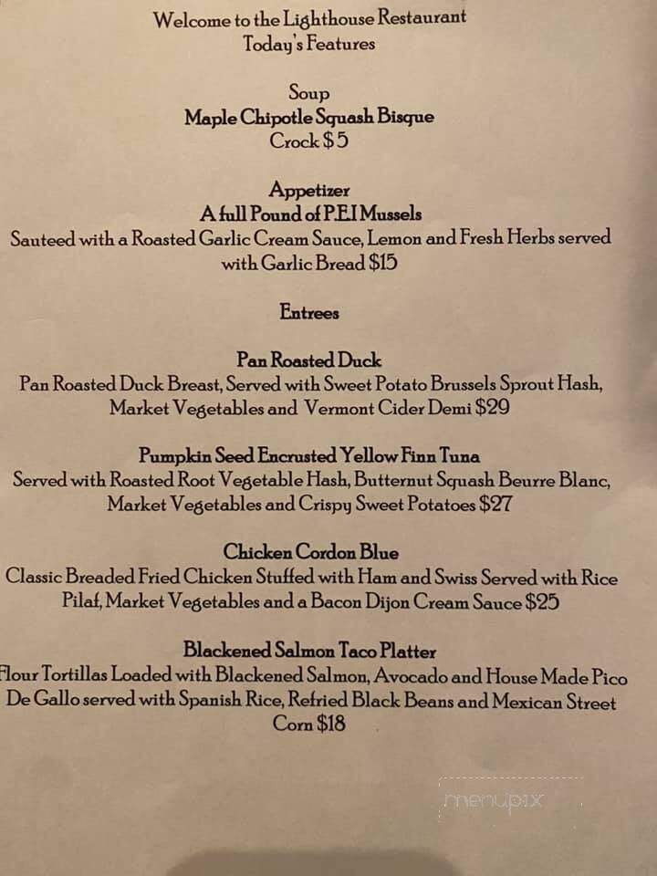 The Lighthouse Restaurant and Lounge - Colchester, VT menu_pic