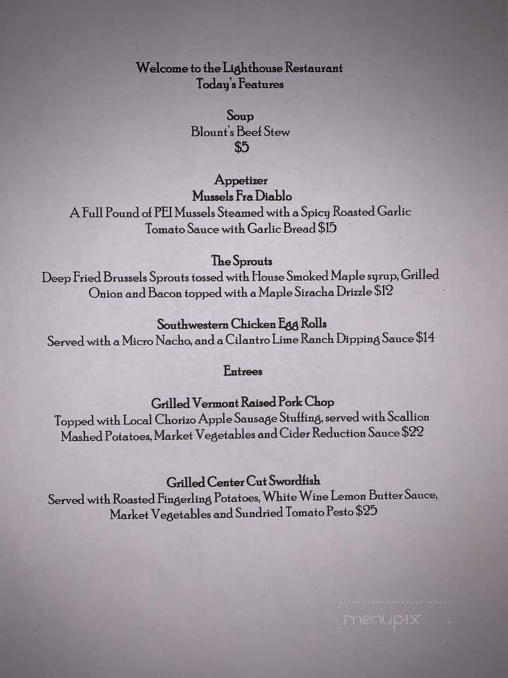 The Lighthouse Restaurant and Lounge - Colchester, VT menu_pic