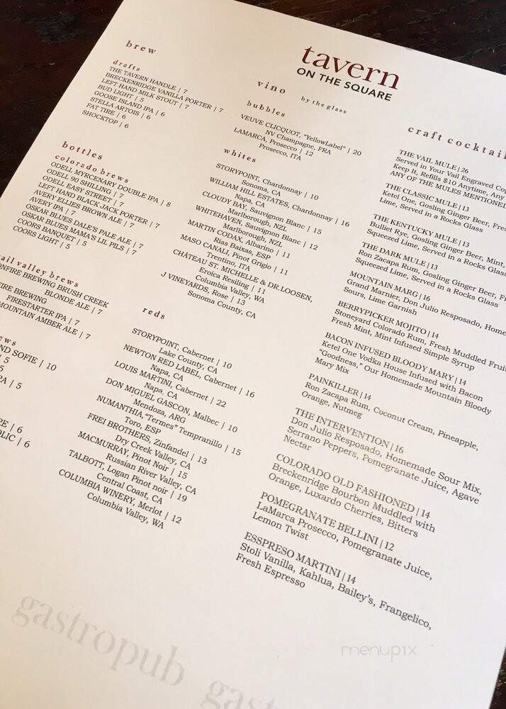 Tavern on the Square - Vail, CO menu_pic