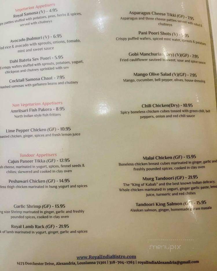 Royal India Bistro - Alexandria, LA menu_pic