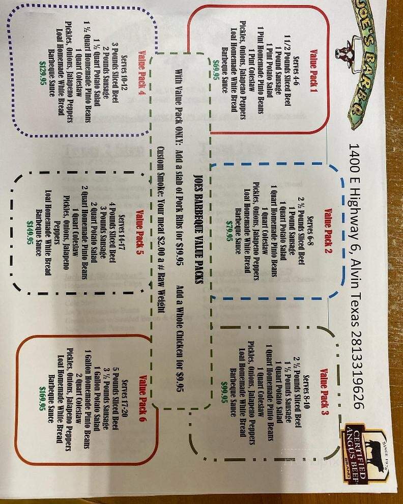 Joe's Barbeque Co - Alvin, TX menu_pic