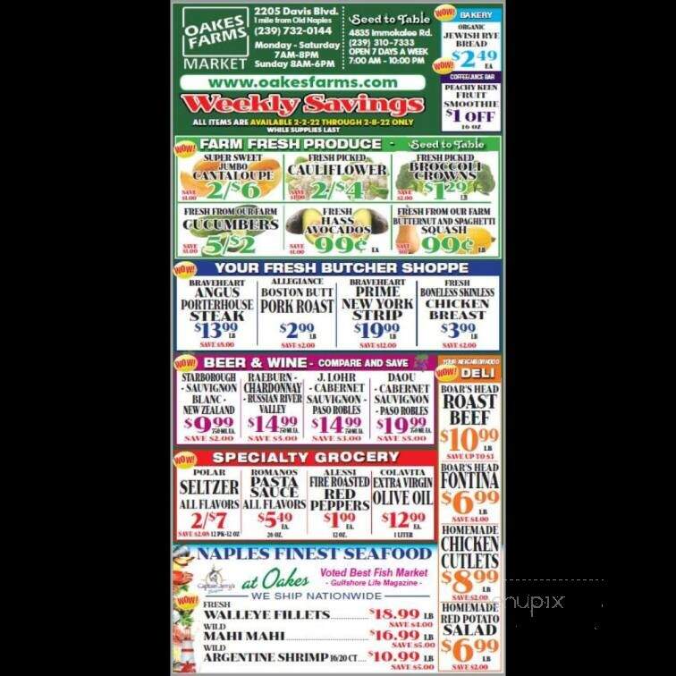 Oakes Farmers Seed to Table Market - Naples, FL menu_pic