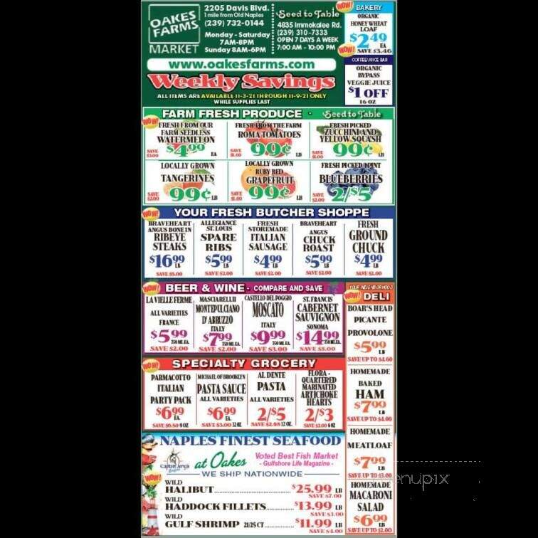 Oakes Farmers Seed to Table Market - Naples, FL menu_pic