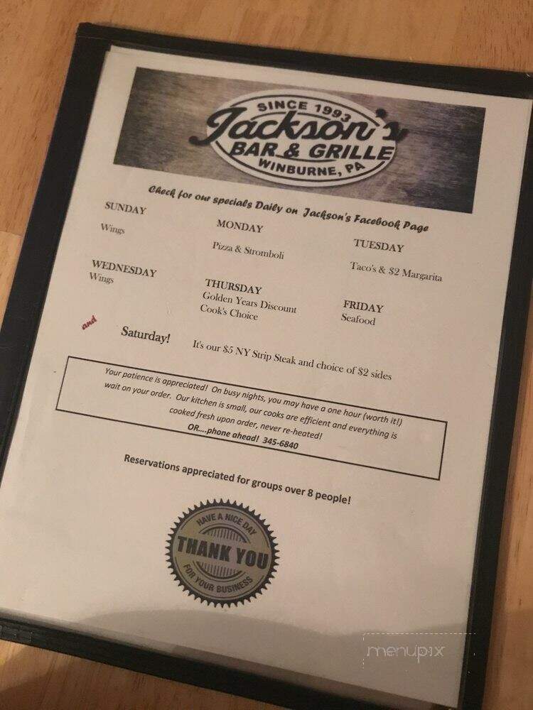 Jackson's Bar & Grille - Winburne, PA menu_pic