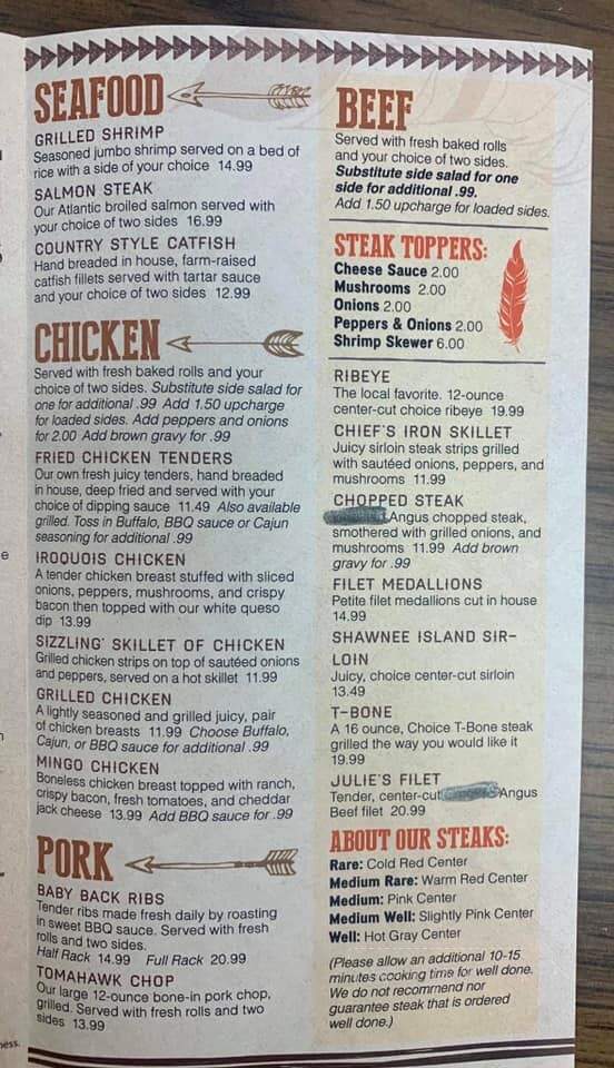 Chief's Roadhouse - Logan, WV menu_pic