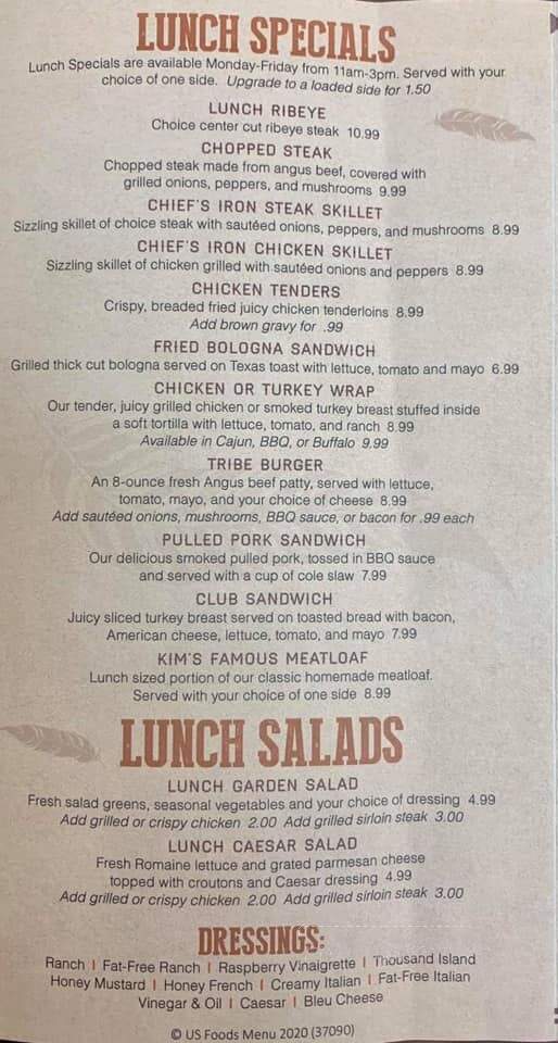 Chief's Roadhouse - Logan, WV menu_pic