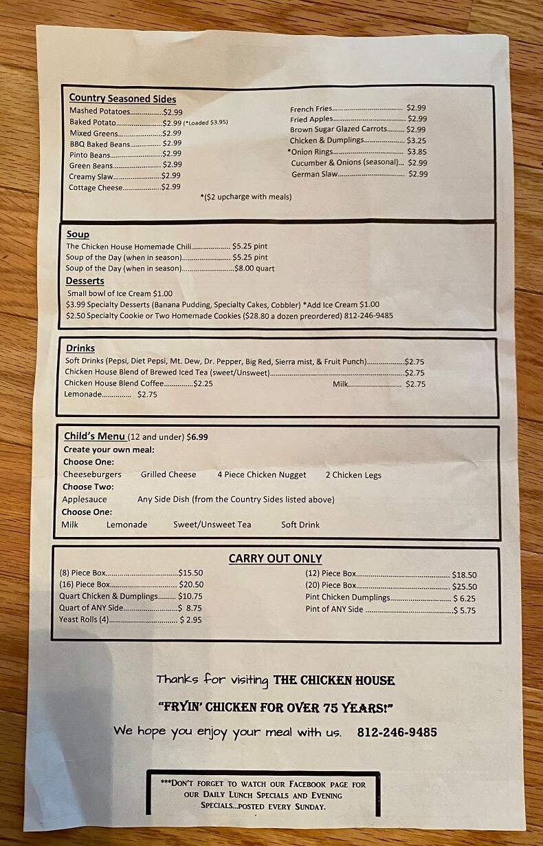 Chicken House - Sellersburg, IN menu_pic