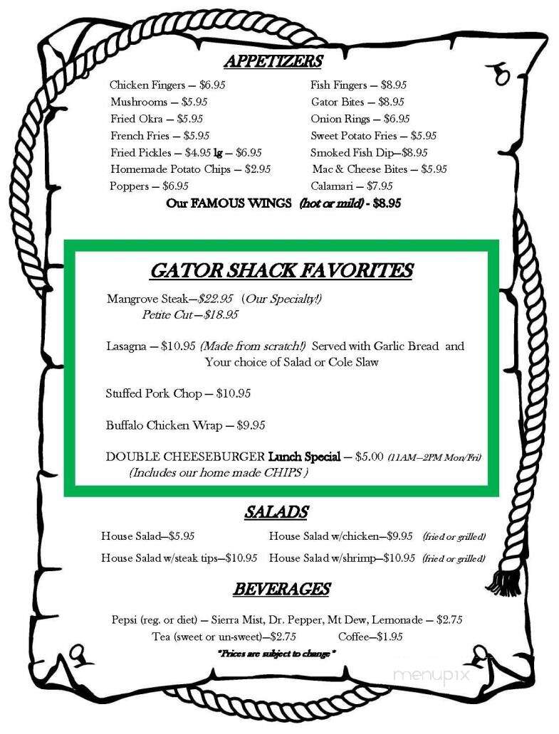 Gator Shack - Sebring, FL menu_pic