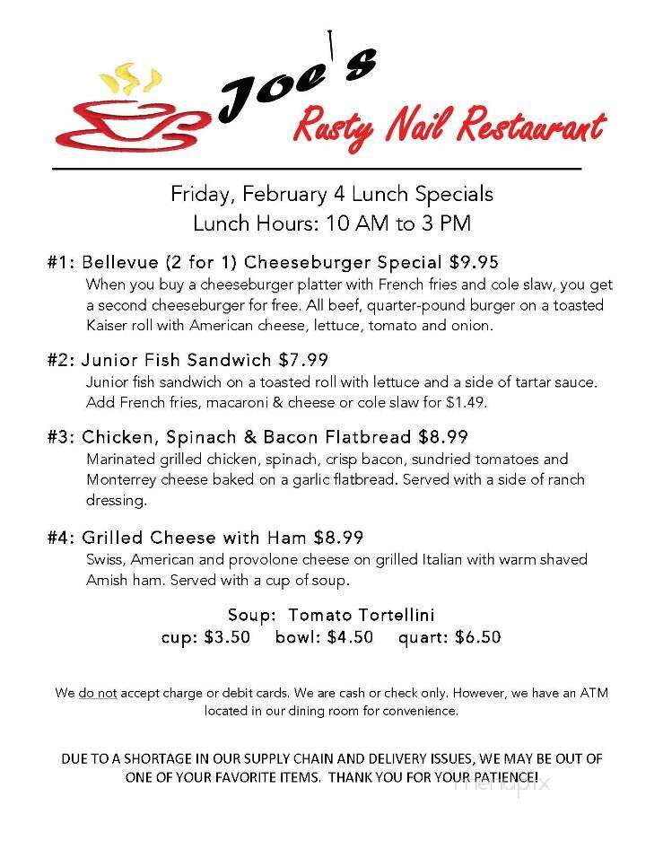 Joe's Rusty Nail - Bellevue, PA menu_pic