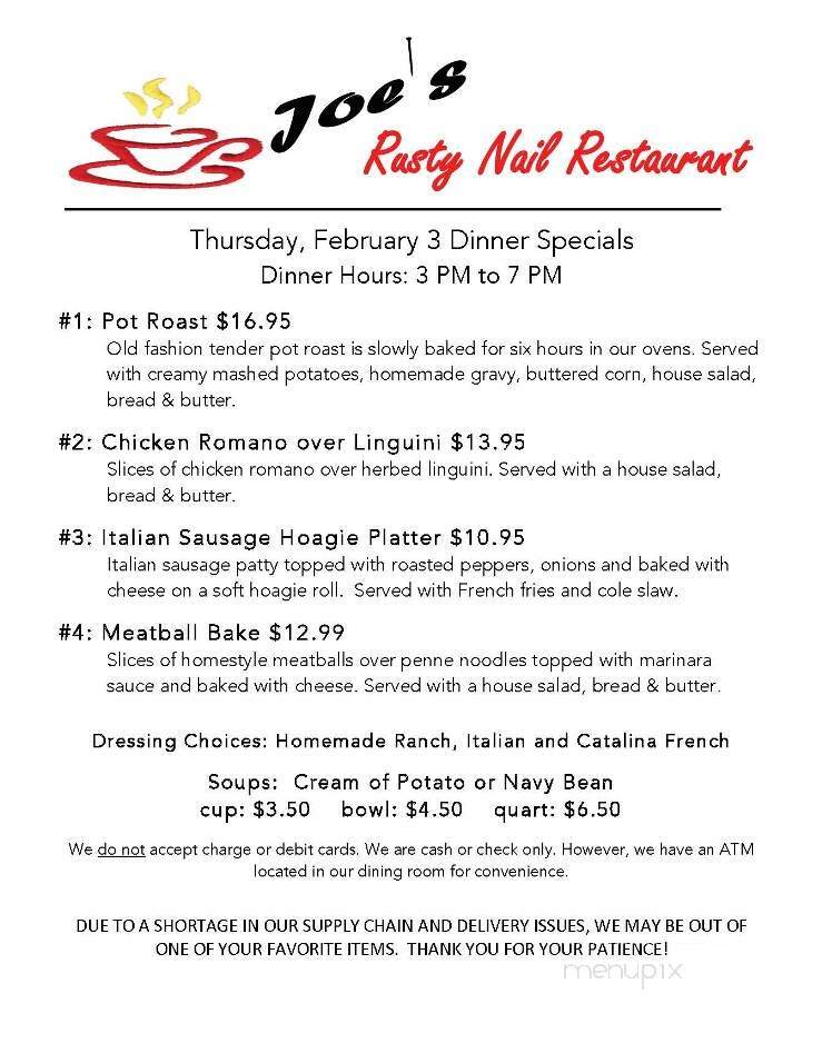 Joe's Rusty Nail - Bellevue, PA menu_pic