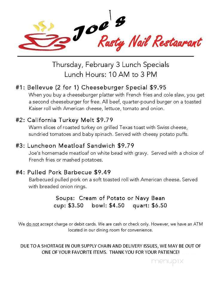 Joe's Rusty Nail - Bellevue, PA menu_pic