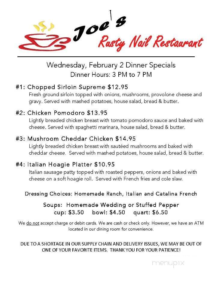 Joe's Rusty Nail - Bellevue, PA menu_pic