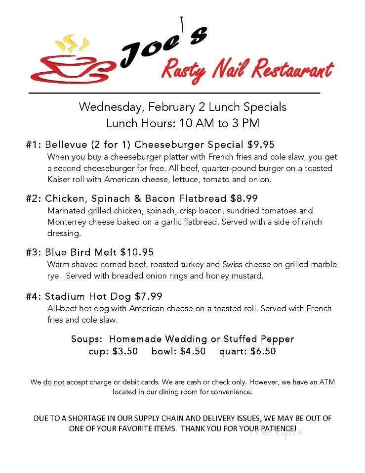 Joe's Rusty Nail - Bellevue, PA menu_pic