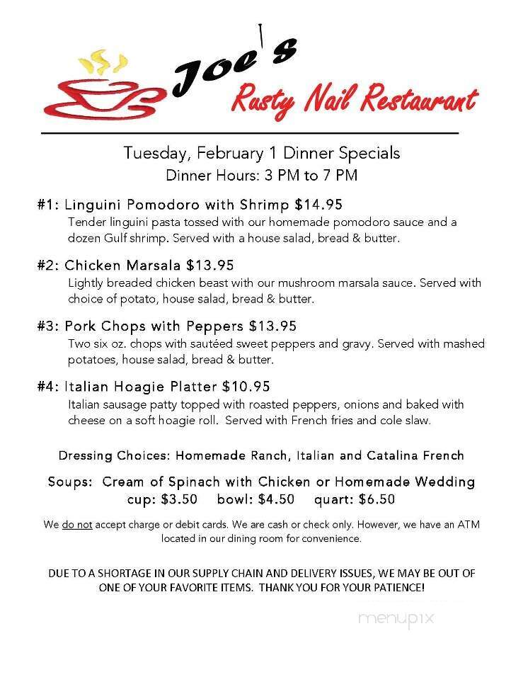 Joe's Rusty Nail - Bellevue, PA menu_pic